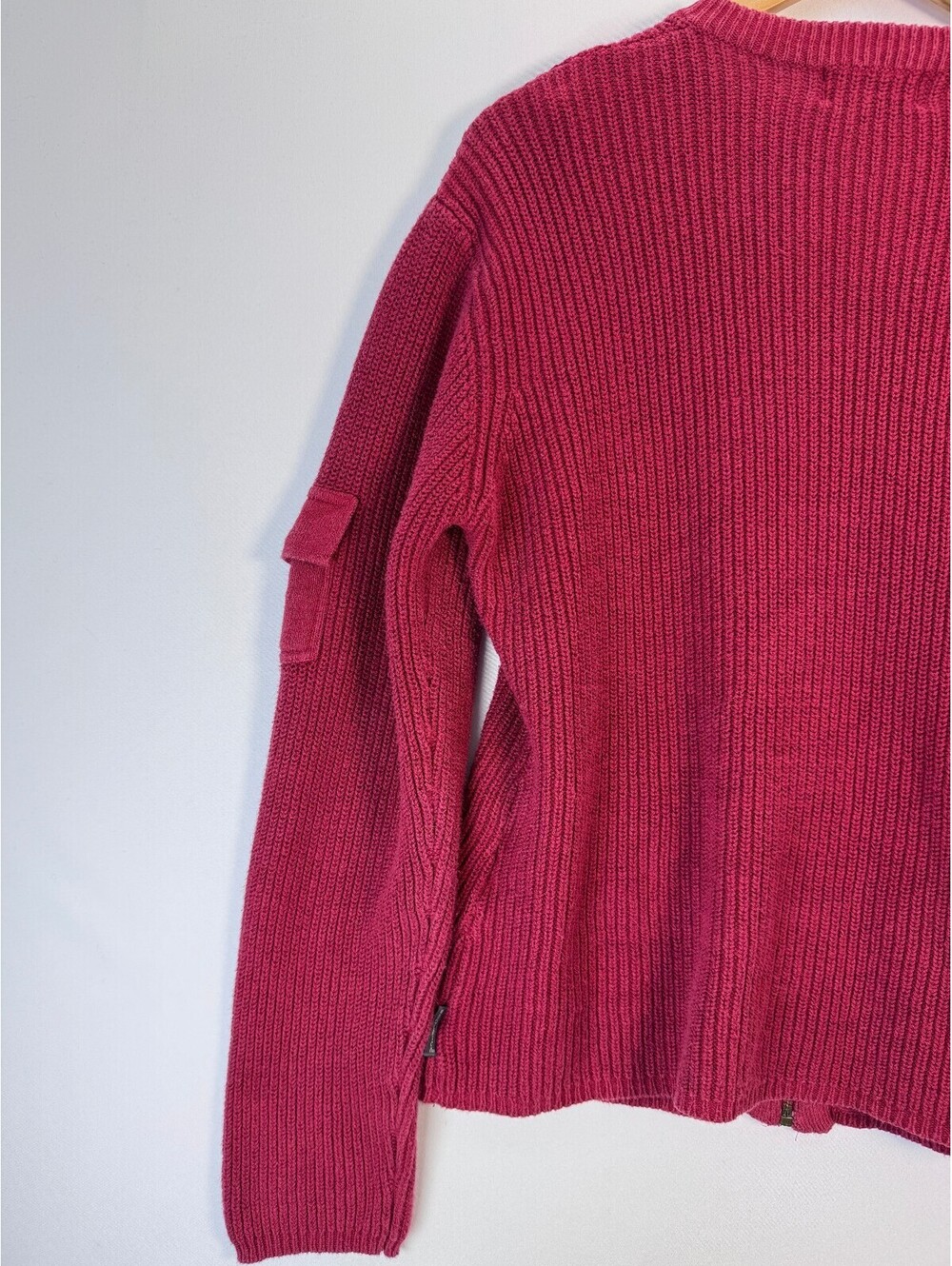 Woolrich Vintage Ribbed Full Zip Cardigan Cargo Pocket Sweater Womens XL Ruby - Picture 10 of 10